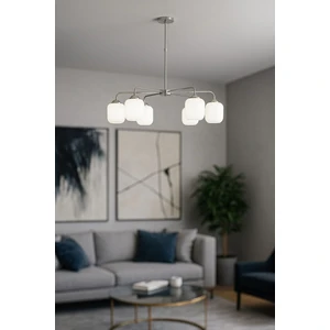 Siena 6 lı Beyaz Camlı Salon Oturma Odası Modern Sarkıt Avize - (Krom Kaplama)