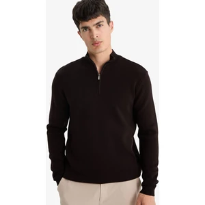 Yılbaşı Standart Fit Normal Kesim Dik Yaka Yarım Fermuarlı Basic Düz Triko Kazak A5184AX25AU