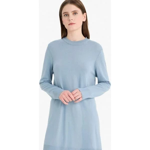 Regular Fit Bisiklet Yaka Yırtmaçlı Basic Düz Triko Kazak Tunik