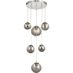 Pigaro 6 lı Füme Renk Camlı Salon Oturma Odası Modern Sarkıt Avize - (Krom Kaplama)