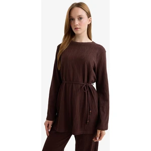 Regular Fit Bisiklet Yaka Bağlamalı Uzun Kollu Tunik