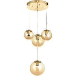Pigaro 4 lü Bal Renk Camlı Salon Oturma Odası Modern Sarkıt Avize - (Gold Kaplama)