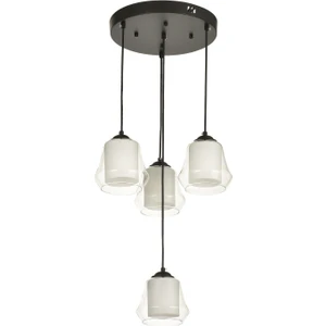 Venita 4 lü Şeffaf+Beyaz Çift Camlı Salon Oturma Odası Modern Sarkıt Avize - (Siyah Kasa)