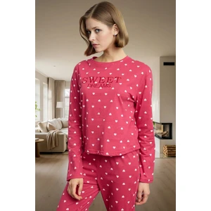 Pamuk Pijama Takımı Kalpli Desen Regular Kalıp Rahat Uyku Dayanıklı Malzeme