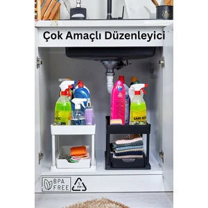2 Katlı Çok Amaçlı Tezgah Altı Düzenleyici / 2'li Set- Beyaz/siyah
