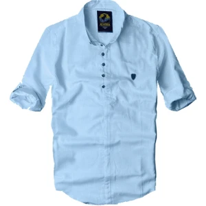 Alaska The Last Frontier Slim Fit %100 Pamuk Kumaş Hakim Yaka  Uzun Kol  Gömlek -Buz Mavisi-