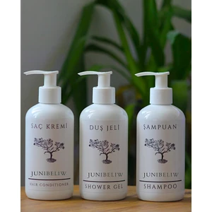 JUNİBELİW 3'lü Set  BOŞ Beyaz Plastik Saç Kremi Duş Jeli Şampuanlık Banyo Takımı 3X250CC
