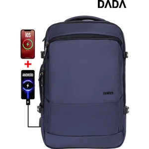 Büyük Boy Lacivert Okul Çantası 15,6 inç USB Type-C Girişli Ortopedik Sırt Su Geçirmez Oxford Kumaş Dada Çanta 12