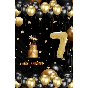 7 Yaş Gold Siyah Balon Seti Gold Rakamlı Doğum Günü Balonu Şık Parti Süsleme
