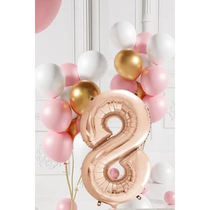 8 Yaş Retro Gold Pembe Beyaz Balon Seti Rose Gold Rakamlı Doğum Günü Balonu Şık Parti Süsleme
