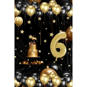 6 Yaş Gold Siyah Balon Seti Gold Rakamlı Doğum Günü Balonu Şık Parti Süsleme