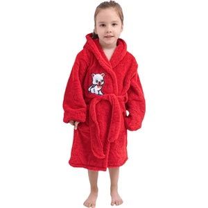 Kırmızı Kedi Nakışlı Kız Genç Çocuk Sabahlık