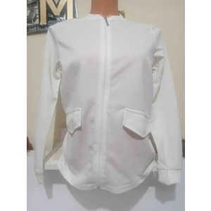 Beyaz Fermuarlı Kadın Ceket