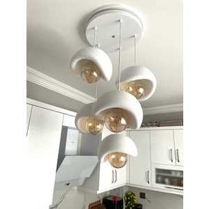 Modern 5'li Avize Beton Dokulu - Salon ve Oturma Odası Için Şık Tasarım (Rustik Ampul Hediyeli)