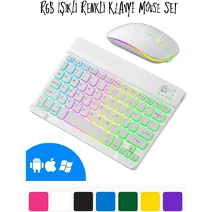Kablosuz Isikli Klavye ve Mouse - Bluetooth Baglanti, Sessiz Tus, Renkli LED
