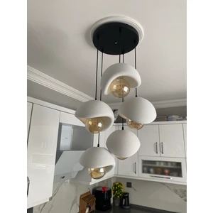 Modern 5'li Avize Beton Dokulu - Salon ve Oturma Odası Için Şık Tasarım (Rustik Ampul Hediyeli)