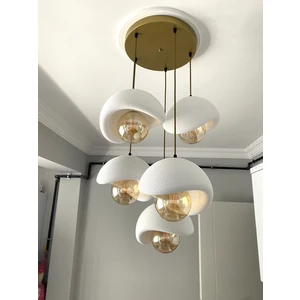 Modern 5'li Avize Beton Dokulu - Salon ve Oturma Odası Için Şık Tasarım (Rustik Ampul Hediyeli)