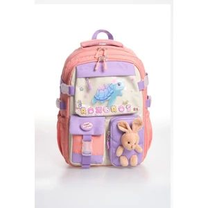 Kore Tarzı Sevimli Kaplumbağa Desenli 180° Tam Açılır Kız Çocuk Ilkokul Çantası - Ergonomik Okul Sırt Çantası