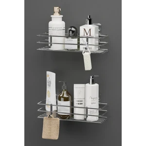 Hill Homes Yapışkanlı 2 Li Set Krom Gümüş Banyo Rafı Duş Şampuanlık Duvar Düzenleyici Organizer
