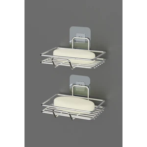 Hill Homes Krom Gümüş Yapışkanlı 2 Li Set Sabunluk Banyo Mutfak Lavabo Metal Katı Sabunluk