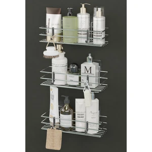 Hill Homes Yapışkanlı 3'lü Set Krom Gümüş Banyo Rafı Duş Şampuanlık Duvar Düzenleyici Organizer