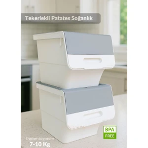 2’li Tekerlekli Patateslik Soğanlık BPA Free Erzak Kutusu Oyuncaklık Sebzelik Gri 24 Lt