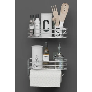 Hill Homes Krom Gümüş  2 Li  Yapışkanlı Baharatlıkmetal Kağıt Havluluk Baharat Standı Mutfak Rafı