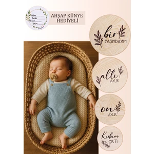 Ahşap Türkçe Aylık Plak Seti Bebek Fotoğraf Kartları Ahşap Bebek Anı Kartı Yenidoğan
