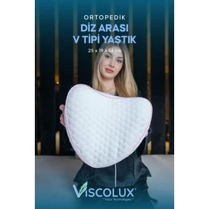 Diz Arası Ortopedik Yastık - V Model Diz Arası Yastık Visco Yastık 25X25X15 Pembe
