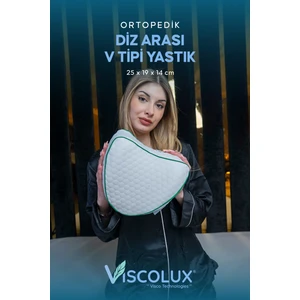 Diz Arası Ortopedik Yastık - V Model Diz Arası Yastık Visco Yastık 25X25X15 Yeşil
