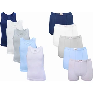 5'li Erkek Çocuk Düz Renkli Likralı Atlet Boxer Takım