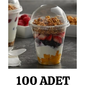 Plastik Milkshake Bardağı 100'LÜ Kapaklı Içecek Şeffaf Meşrubat Bardağı Cup 350 Cc(Ml)