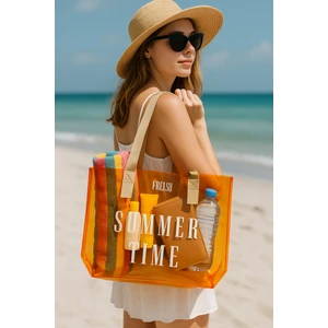 Şeffaf Plaj Çantası Baskılı Kadın Beach Bag