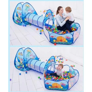 3 Parça Okyanus Tasarım Çocuk Oyun Çadır Seti ve Tüneli (Taşıma Çantası Hediye, Kolay Kurulum)