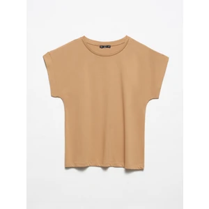 3504 Bisiklet Yaka Penye T-Shirt-Koyu Camel