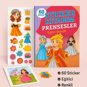 Prenses Temalı Sticker Kitabı - 60 Çıkartmalı Eğitici Etkinlik Kitabı -Çocuklar Için Aktivite Kitabı