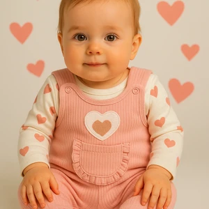 Kalpli Kız Bebek Tulum 3’lü Tulum Seti – Kollu Zıbın, Cepli Tulum ve Çorap | 3-6-9 Ay Bebek Kıyafeti