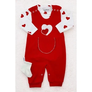 Kalpli Kız Bebek Tulum 3’lü Tulum Seti – Kollu Zıbın, Cepli Tulum ve Çorap | 3-6-9 Ay Bebek Kıyafeti