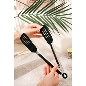 Metal Saplı Kilit Sistemli Premium Silikon Maşa – Siyah