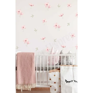 Sticker Ekspres Pembe Bahar Çiçekleri ve Yapraklar Çiçek Çocuk Odası Duvar Sticker Seti