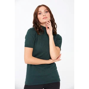 Desen Triko Kadın Likralı Kısa Kollu Tam Balıkçı Bluz  Neftı