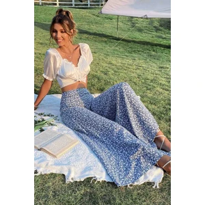 Merry See Çiçek Desenli Ispanyol Paça Yüksek Bel Dokuma Pantolon