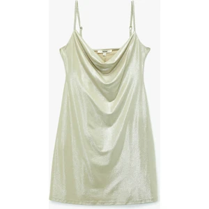 Ip Askılı Simli Kolsuz Degaje Yaka Mini Elbise