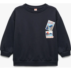 Uzun Kollu Bisiklet Yaka Baskılı Pamuklu Sweatshirt