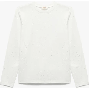 Uzun Kollu Bisiklet Yaka Sim Detaylı Pamuklu Tişört