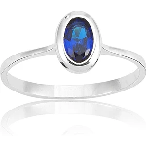 Fasek Gold Gümüş Yüzük -  0,60 CT Oval Safir (Nano Safir) 925 Ayar Gümüş Tektaş-0.60 CT Oval Safir 925 Ayar Tektaş Gümüş Yüzük