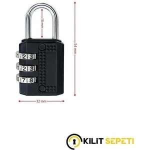 YMK-1332 Üç Basamaklı Şifreli Asma Kilit Siyah 32 mm