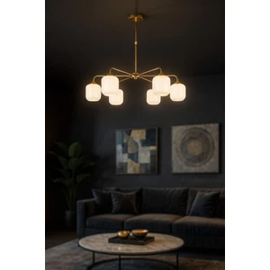 Siena 6 lı Beyaz Camlı Salon Oturma Odası Modern Sarkıt Avize - (Gold Kaplama)