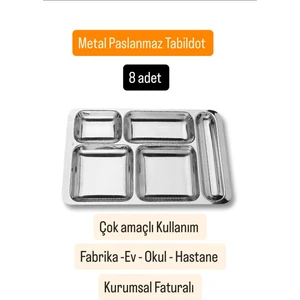 8 Adet Paslanmaz Metal Tabldot Çelik Tabildot Tabağı 5 Gözlü