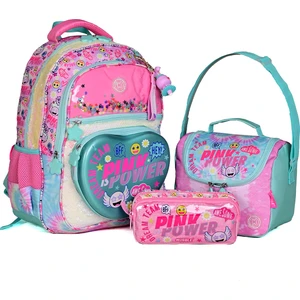 Pink Power 3’lü Okul Çanta Seti (Sırt Çantası + Beslenme Çantası + Kalemlik) Kız Çocuk